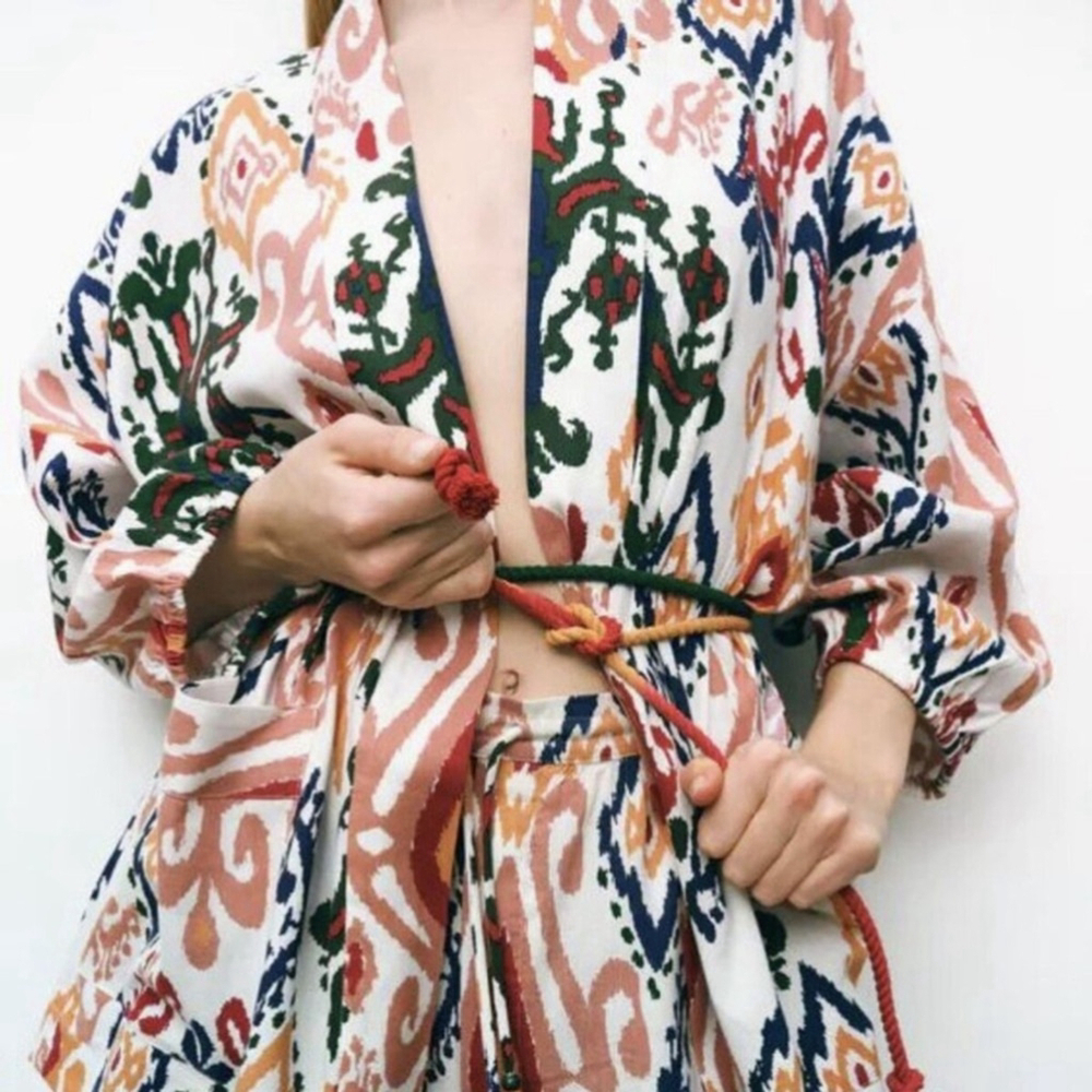 Zara Multicolour Tribal Print Minoi Kimono Size Small - Picture 5 of 11